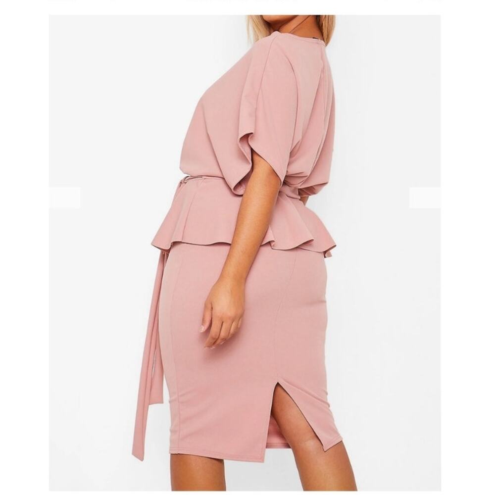 Boohoo Plus Peplum Dress Blush Rose Pink Size 20 - Picture 3 of 8